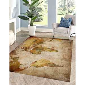 Tapis imprimé avec la carte du monde : tapis moderne, grand, luxueux, tapis en chenille - Product Image 1