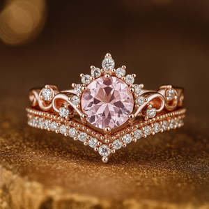 NOVAMART Fine Hallmark Trendy Hip-Hop <b>Silver</b> Rose Gold Crown <b>Ring</b> with Pink Ad Inlaid Geometric Number <b>Cross</b> Shapes for Children - Product Image 1