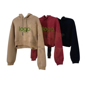 Made in Pakistan CropTop Sweet Streetwear Women Solid Color Hooded Long sleeved Sports Run <b>Thin</b> Sweater <b>Hoodie</b> - Product Image 1