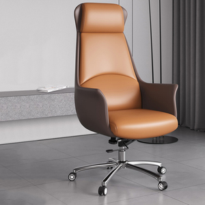 Silla Ejecutiva Ergonómica de Oficina con Respaldo Alto en Cuero PU, Asiento para Jefes, Reposabrazos Fijos, Base de Acero Resistente, Giratoria, para Escritorio - Product Image 3