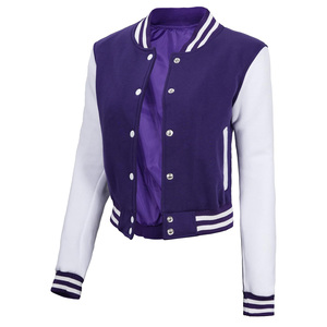 Vente la plus chaude femmes saison d'hiver Letterman personnalisé couleur rose recadrée varsity vestes en cuir à manches longues femmes vêtements de sport - Product Image 5