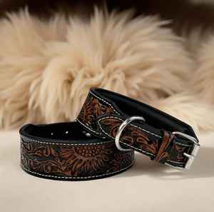 ปลอกคอสุนัขหนังแท้สไตล์ตะวันตก งานแฮนด์เมดคุณภาพพรีเมียม พร้อมการตกแต่งอย่างหรูหรา - Product Image 3