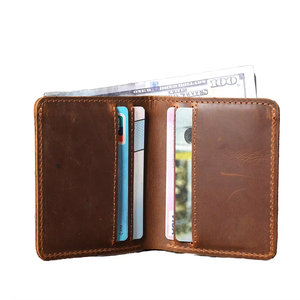 Cartera de alta calidad para hombre, delgada, ligera, de grano completo, de cuero de Caballo loco, a la moda, abierta, con bloqueo de RFID, logotipo personalizado, uso diario - Product Image 1