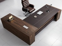 Escritorio ejecutivo de lujo moderno, muebles de negocios de madera en forma de L con cajones y estantes, muebles de oficina modulares