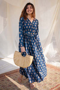 Vestido Maxi Bohemio Elegante de Manga Larga, Estampado, Tejido, Ecológico y Natural, Superventas del Verano 2024 - Product Image 2