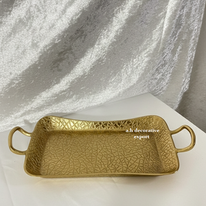 Plateaux décoratifs modernes au fini or texturé unique, ensemble de plateaux de service faits à la main, plateau élégant pour table basse, plateau ottoman, lave-vaisselle - Product Image 3