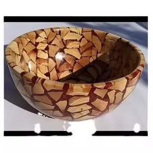 Bol à fruits en résine incrustée de cercle en bois et résine époxy Bol à salade créatif Bol en bois décoratif Plats et assiettes - Product Image 2