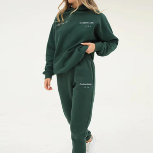 Alta calidad personalizado entrenamiento gimnasio Jogger Jumpers mujeres 2 piezas sueltas Top pantalones de chándal con capucha transpirable Sudadera con capucha pantalones de chándal conjunto - Product Image 2