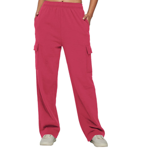 Pantalon de survêtement évasé personnalisé de haute qualité pour femmes à jambe droite Pantalon pour femmes à poches latérales à rayures surdimensionnées à la taille - Product Image 5