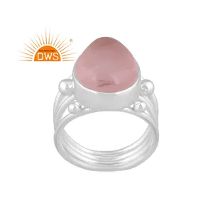 Hot Selling Fine Sterling Silver Natural Rose Quartz Gemstone Spiral Ring Custom Jewelry Manufacturer