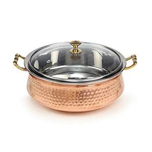Top Seller Traditional Serveware Custom Logo Hammered Copper Stainless Steel Serving Handi <b>With</b> <b>Lid</b> Glass Cover and Handle - Product Image 1