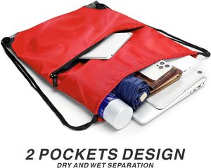 Sac à dos à cordon de serrage personnalisable, imperméable, grande capacité, avec compartiments séparés pour articles secs et humides, idéal pour le sport, la gym, le basketball et la natation - Product Image 4