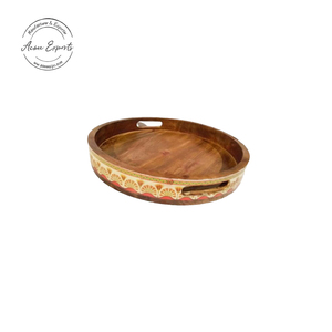 ถาดไม้เสิร์ฟทำด้วยมือพร้อมที่จับโลหะสีทองเหมาะสำหรับตกแต่งห้องครัวบ้านการเสิร์ฟเครื่องดื่มและการใช้เป็นของขวัญ - Product Image 4