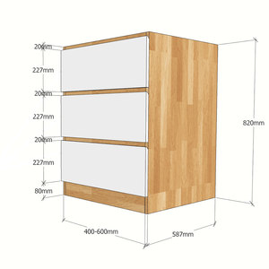 Módulo de Mueble de Cocina Bajo Minimalista MTBD005 con 3 Cajones 40x58x82 (cm) de Aglomerado y Melamina para Fregadero - Product Image 6