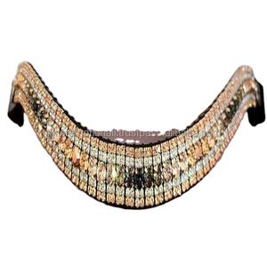 5แถวสีทองเงินประกายเพชรคริสตัลใสพลอยเทียม Mega Bling หนังสีดำที่ปรับแต่งคิ้วม้าใช้ได้ - Product Image 1