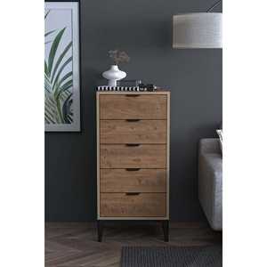 Commode moderne Arden à 5 tiroirs en bois blanc, meuble de rangement pour buanderie, chambre et salon, mobilier écologique, organisateur de maison - Product Image 6