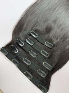 Extensions à clips en cheveux humains vierges noirs doublement étirés, tissage double à la machine, cheveux vietnamiens, vente en gros - Product Image 4