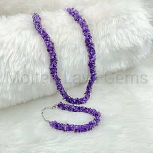 Natural Crystal Gemstone Jewelry Set Amethyst Stone <b>Bead</b> Chips Bracelet and Necklace for Women Chakra Reiki Healing Quartz Stone - Product Image 6