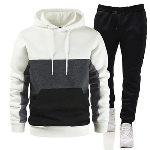 Men's Casual Sportswear Set Solid Color Patchwork Hoodie and <b>Pants</b> With Custom Logo Fashion Tracksuits - Product Image 4