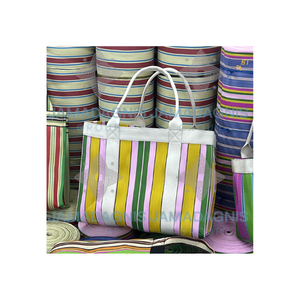 กระเป๋าช็อปปิ้งขนาดเล็กแบบปรับแต่งได้พร้อมสายรัดผ้าฝ้ายไนลอนรีไซเคิลลายทางแฟชั่นช้ากำหนดขนาดเองได้ - Product Image 1