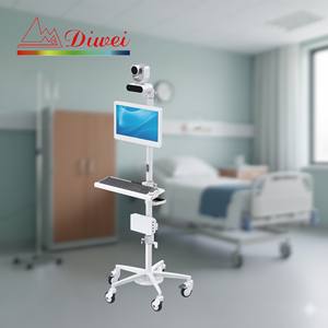 TAA Compliant <b>White</b> Aluminum Telehealth Mobile Cart with 15kg Capacity Medical Design Commercial Use for Hospital <b>Trolley</b> - Product Image 6