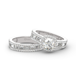 Jeulia Halo Round Cut Diamond <b>Sterling</b> <b>Silver</b> Wedding Ring <b>Set</b> - Product Image 3