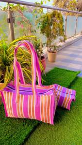 Sacs de marché en toile tissée en PP recyclé écologique en gros, à rayures, à usage promotionnel, personnalisés, réutilisables, avec fermeture éclair, fabriqués à la main - Product Image 3