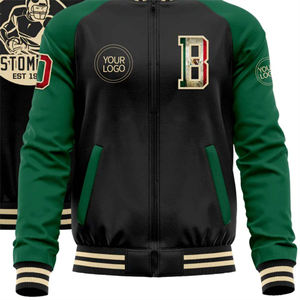 Chaqueta Bomber Varsity Letterman de Dos Tonos con Cremallera, Fabricación Personalizada OEM al por Mayor, Negro Rojo-Crema con Cuello de Piel de Oveja - Product Image 6