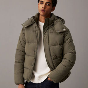 Chaqueta Acolchada Impermeable de Nailon Delgada para Hombre, Corte Regular, con Capucha, Cierre, Bolsillos en la Cintura, Ropa de Abrigo de Invierno, Estilo Urbano - Product Image 1