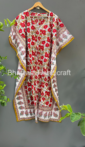 Robe longue en coton faite à la main pour femmes, caftan à imprimé floral, vêtements de plage d'été indiens écologiques, décoration en dentelle naturelle - Product Image 6