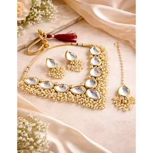 24K Gold-Plated Kundan <b>Studded</b> Vintage Jewellery Set Zircon Ring & Pendant for Wedding & Gift - Product Image 1