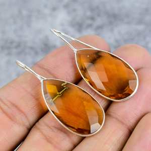 ต่างหูทรงหยดน้ำประดับพลอยซิทริน ชุบทองคำขาว เงินแท้ 925 ดีไซน์เก๋ทันสมัย เหมาะสำหรับงานแต่งงาน ของขวัญวันเกิด - Product Image 4