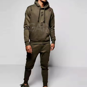 Survêtements de détresse pour hommes, de couleur unie, à prix de gros, survêtements de quantité minimale de commande bas pour hommes. - Product Image 2