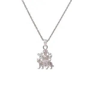 Collar con Colgante Durga de Oro de 18K y Plata 925, Chapado en Rodio, Patrón Geométrico, Estilo Vintage con Perla de Circonio para Compromiso - Product Image 4