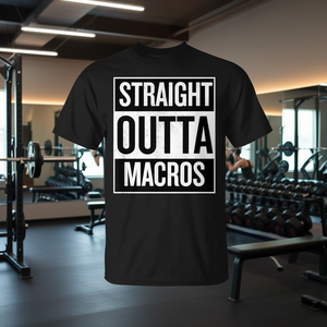 T-shirt Straight Outta Macros Fitness nera, taglia unisex per adulti - Product Image 3