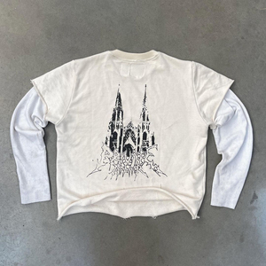 OEM ที่กําหนดเองฝรั่งเศสเทอร์รี่ผ้าฝ้ายเฮฟวี่เวทอาทิตย์จางขนาดใหญ่ boxy กรดล้างแขนยาวสองชั้นผู้ชายเสื้อยืด - Product Image 2