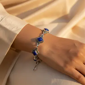 925 Sterling <b>Silver</b> <b>Beaded</b> <b>Bracelet</b> for Women Blue Gemstone Freshwater Pearl Agate for Gift Orthodox Religious Type Ball Shape - Product Image 2