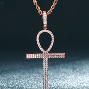 Solid Gold Plated Ankh Pendant Lab Grown Diamond <b>Cross</b> Hip Hop Bling <b>Necklace</b> Rapper Pendant - Product Image 2