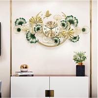 Horloge murale en métal abstraite moderne verte et dorée, décoration élégante pour la maison, salon/bureau, cadeau d'anniversaire/mariage