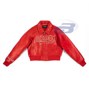 Veste bomber en similicuir rouge respirante de la sororité Delta Sigma Theta, avec lettres grecques brodées, pour femmes. - Product Image 1