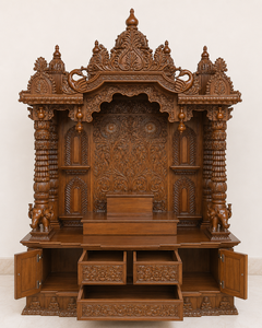 Best Quality Teak Wooden Handcrafted Durable Carved Home <b>Mandir</b> Customize South Indian Style Foldable Temple Storage India USA - Product Image 3