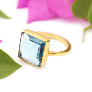 Evergreen Fashion Swiss BT Hydro Quartz Forma cuadrada Piedra Anillo de moda 24K Chapado en oro Joyería de latón Venta al por mayor Mujeres - Product Image 2