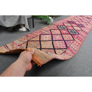 Alfombra étnica de área grande de 2,3x10,7 pies, patrón de retazos turco Vintage, Material de lana rosa y naranja, respaldo de látex para pasillo y dormitorio - Product Image 3