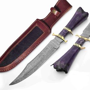 Cuchillo Bowie de Acero de Damasco Hecho a Mano con Mango de Hueso y Funda de Cuero, Cuchillo Vikingo para Exteriores con Guardas de Latón en el Mango, Venta al por Mayor - Product Image 2