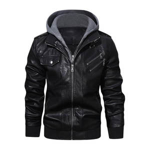 Veste en cuir PU pour homme grande taille, style vintage, col montant, fermeture éclair sur le devant, logo, technique lavée imperméable, noir pour l'automne - Product Image 1