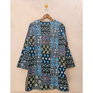 Indian Handmade Kantha Patchwork Cotton Quilted Reversible Eco-friendly Long <b>Jacket</b> Unique Bohemian Style <b>Women</b> Outwear - Product Image 6