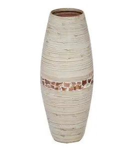 Grossiste Vase en bambou pressé écologique de haute qualité avec détail en coquille de noix de coco au Viet Nam