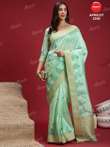 Saree Kadhi en lin élégant avec broderie complexe, tissu à tisser doux et de qualité supérieure, vêtements de fête, saris ethniques pour femmes - Product Image 3