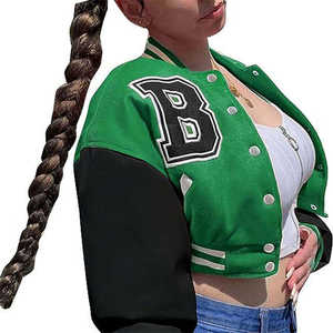 Chaqueta Universitaria College Street, Mangas de Cuero, Material de Lana Suave, Cierre de Broches, Ribete Acanalado, Moda Casual para Uso Diario, OEM ODM - Product Image 1