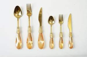 Couverts en acier inoxydable avec poignées en résine jaune Couverts à miroir Set de cuillères pour restaurant hôtel - Product Image 2